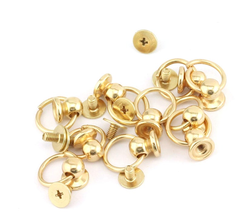RuiLing 30pcs 8x6mm Screwback Round Head Rivet with Pull Ring 3 Color Assrted Kit Metal Handmade DIY Accessory Nail Heads Stud Leather Craft Screw Rivets (Silver, Black, Gold) - Image 3